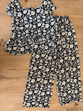 Tahari Black and White Floral Kids Wide-Leg Matching Set